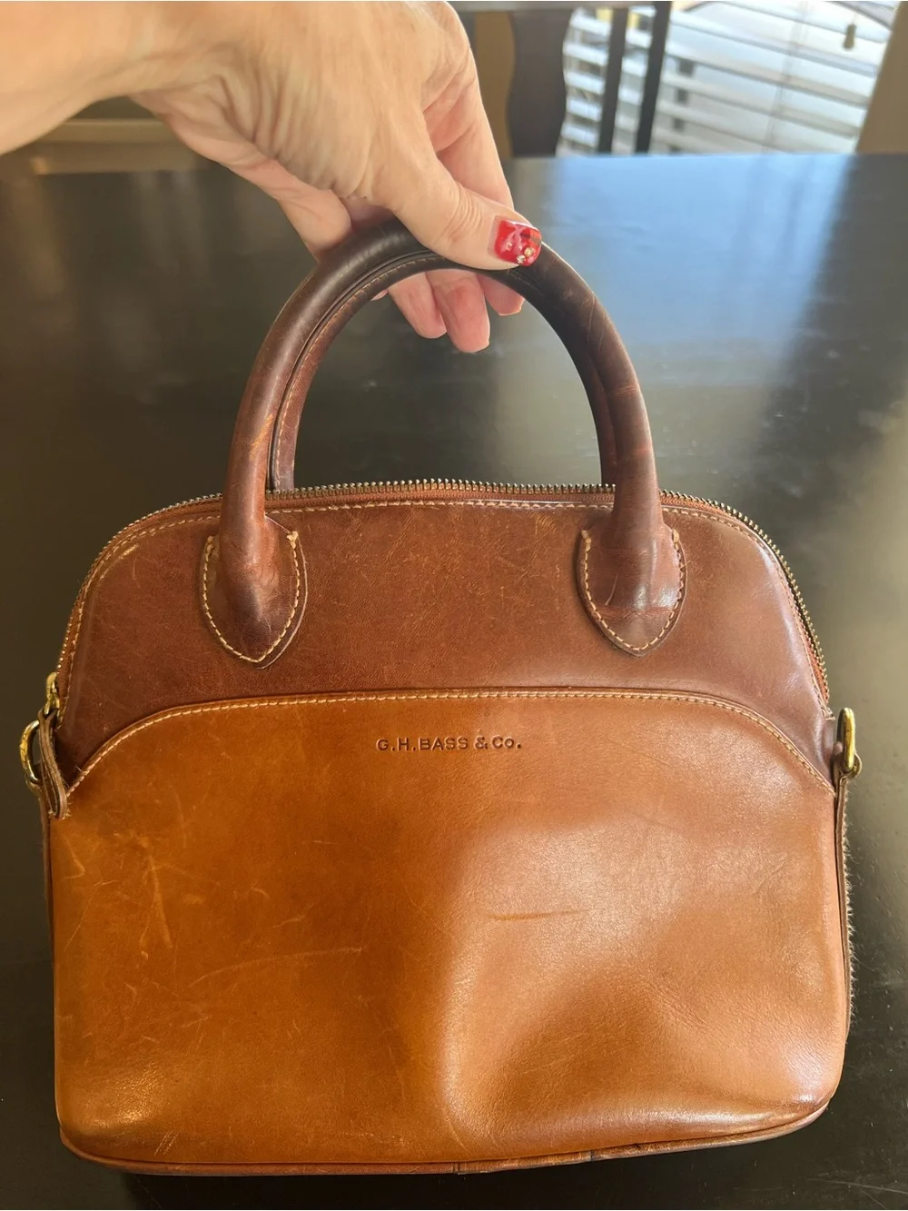 G.H. Bass & Co. Genuine Leather Brown Satchel Dome Handbag Purse